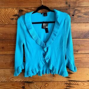 NWT Etoile blue ruffle open front cardigan
